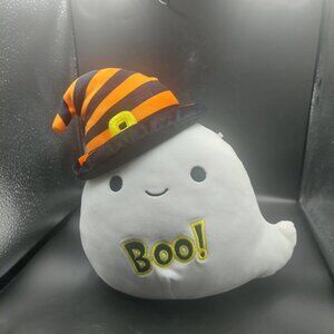 Halloween BOO! Squishmallow Ghost w/Black & Orange Witch Hat 10" Plush Doll